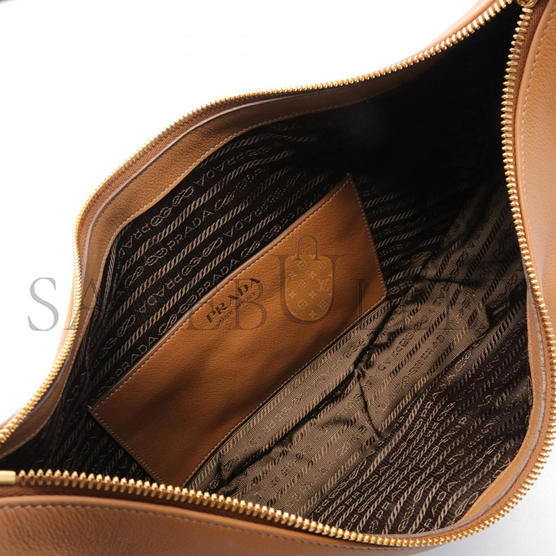 Pra*a soft grain shoulder bag leather brown 1bc212 (35*22.5*8cm)